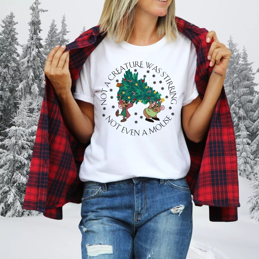 Christmas T-Shirt, And Not A Creature Was Stirring, Jaq And Gus Christmas Tee